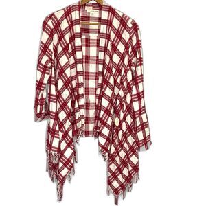 ORANGE CREEK Cardigan Plaid Waterfall Fringe Open Long Sleeve Womens M L Red